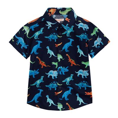 Boys' navy dinosaur print shirt
